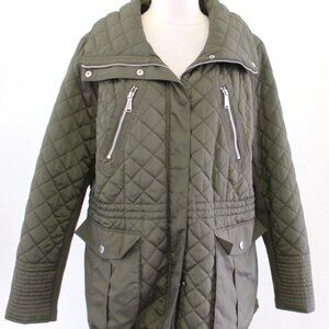 BCBG generation quilted mixed media jacket in olive green.